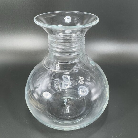 Blenko Hand Blown Glass Vase Clear Spiral Manganese 365nm Green UV Glow Vase VTG - Picture 16 of 16